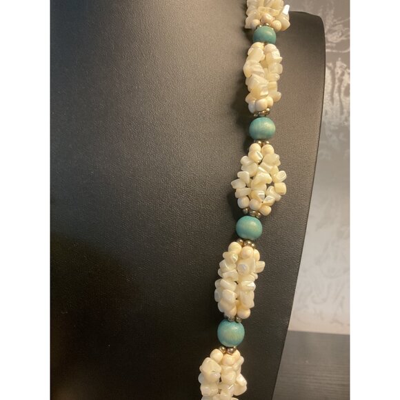 Tropical Shell & Bead Necklace With Blue Flower Pendant - Picture 3 of 5